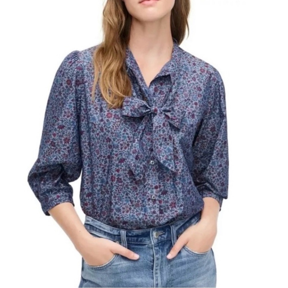 J. Crew Liberty Floral button up w bow